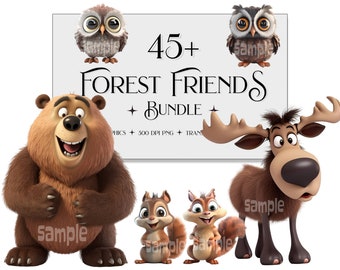 Clipart de animais da floresta, Silly Moose PNG, Cute Bear png, Coruja png, Esquilo png, Cardmaking png, Forest Creature Clipart, Cute Forest Clipart