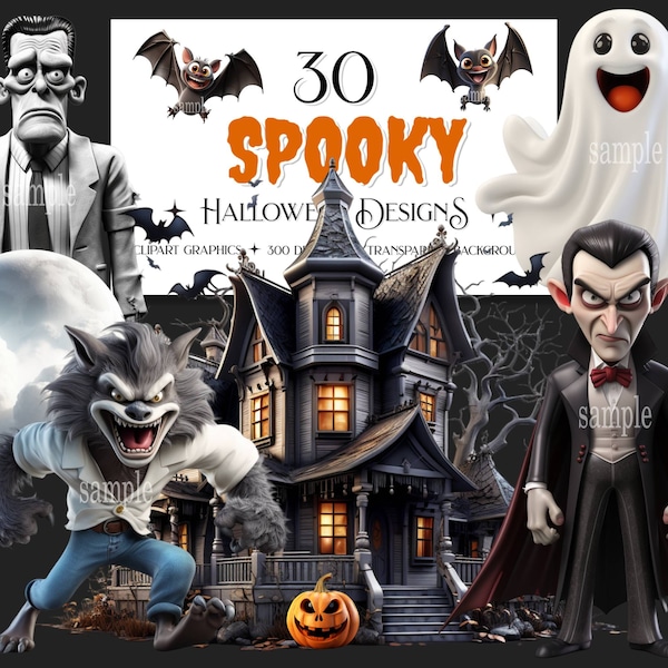 Haunted Halloween Clipart, Cute Halloween Clipart, Haunted House Clipart, Funny Halloween Clipart, Commercial Use, Transparent Background