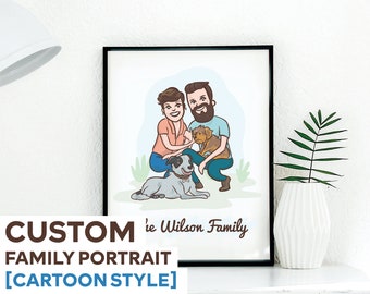 Custom Design Cartoon Illustrated Portrait | Family Illustrated Portrait | Cartoon Pet Poster | Celebration Art Print | Wedding Invitation