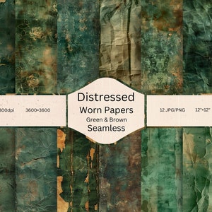 Distressed Worn Papers Textures, Seamless Green Digital Paper, Scrapbook and Craft, Junk Journal Digital Papers, Print on demand Patterns