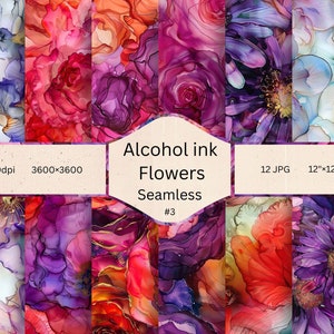 Alcohol Ink Flowers Digital Papers, Seamless Floral Patterns, Scrapbook, Background and Textures, Print on demand, alcohol ink splatters