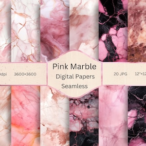 Pink Marble Digital Papers, Seamless Luxury Marble Texture Repeat Pattern Backgrounds, High-resolution, Commercial use, Instant Download