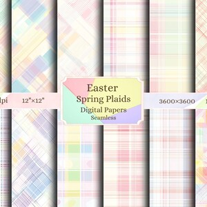 Spring plaids digital papers, Easter plaids Seamless Patterns, Spring digital background, Pastel colors, Scrapbook Papers, Commercial Use.