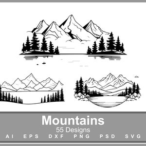 Collection SVG sur le thème des montagnes, aventure, forêt, camping et SVG pour gobelet et plus, silhouette, téléchargement immédiat, utilisation commerciale