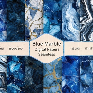 Blue Marble Digital Papers, Seamless Blue Marble Patterns, Commercial Use, Marble Scrapbook, Background and Textures, Instant Download