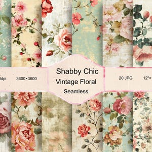 Shabby Chic Digital Papers, Vintage Seamless Pattern, Floral Background, Crafting, Scrapbook, Junk Journal, Commercial Use, Instant Download