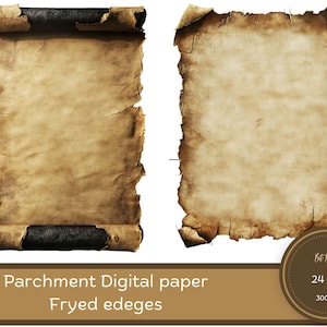 Clipart di carta pergamena, vecchie carte con bordi strappati e rovinati, carte digitali grunge vintage, sfondo trasparente PNG, uso commerciale