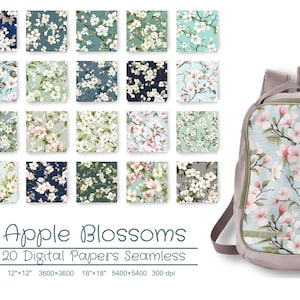 Spring Apple Blossoms Digital Papers, Seamless Floral Patterns, Flowers Tiled Pattern, Background and Textures, Scrapbook Papers