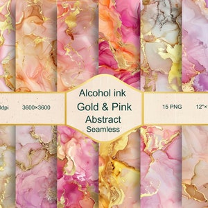 Alcohol ink Abstract Digital Papers, Gold and Pink Seamless Patterns, Alcohol Ink Sublimation, Commercial Use, Scrapbook, Backgrounds