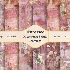 Distressed Rose and Gold Pattern, Seamless Worn Texture Digital Paper, Scrapbook journal Paper, Print on demand, Background and Textures
