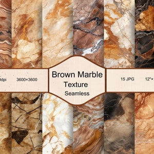May include: 15 seamless brown marble textures in a variety of patterns. Each texture is 3600x3600 pixels and 300dpi. The textures are 12 inches by 12 inches.