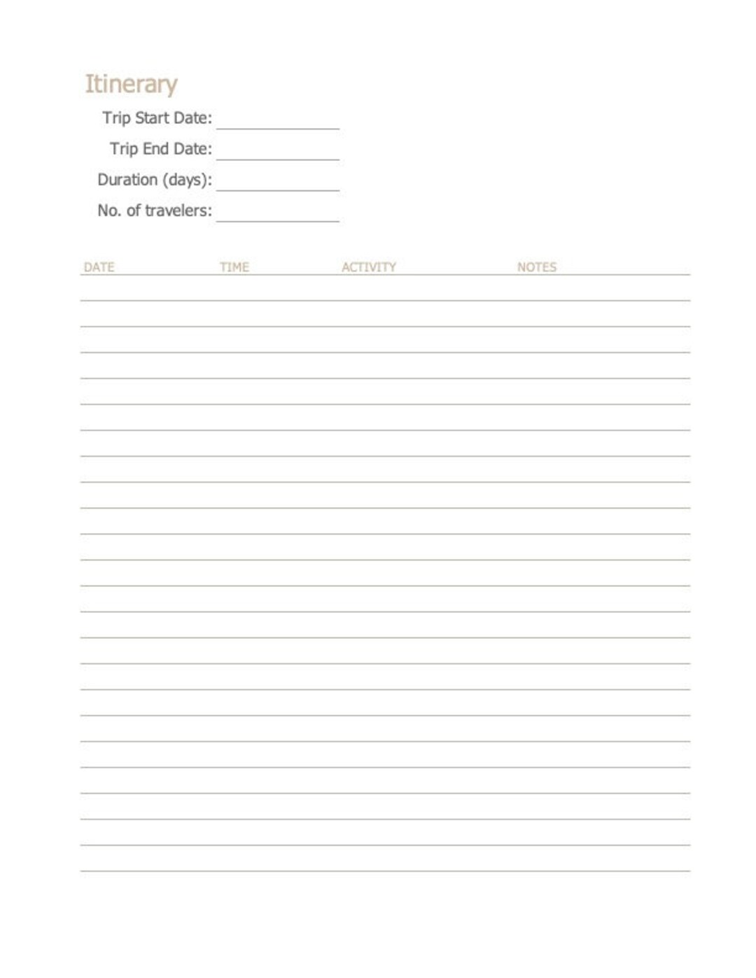 Itinerary Travel Template- Digital Download - Etsy