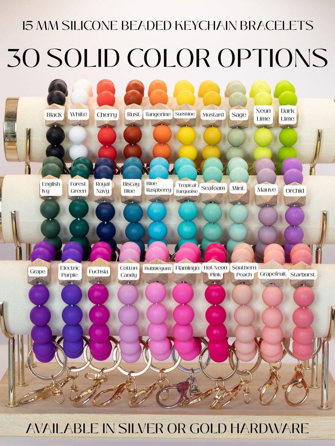 Keychain Color Id Silicone Bead Keychain Bracelet, Keychain Wristlet, Bright Colored ...