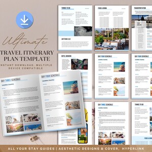 Travel Itinerary Plan Template, Vacation Planner, Trip Schedule, Editable Canva Template, Travel Organizer, Digital Trip Planner