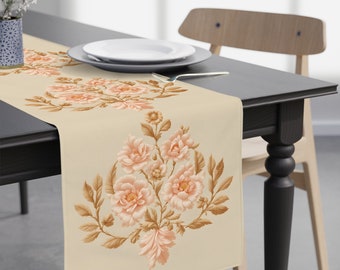 Peach and Gold Floral Lightweight Broadcloth Table Runner