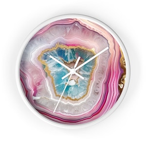 Geode-Inspired Wall Clock, Pink Crystal Look, Home Decor, Unique Gift, Modern Aesthetic, Boho Chic Wall Art, Artful Timepiece