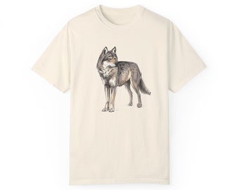 Vintage Retro 90s Wolf T Shirt| Hand-Drawn Design| 90's Nostalgia Tee| Comfort Colors| Unisex Garment-Dyed T-shirt