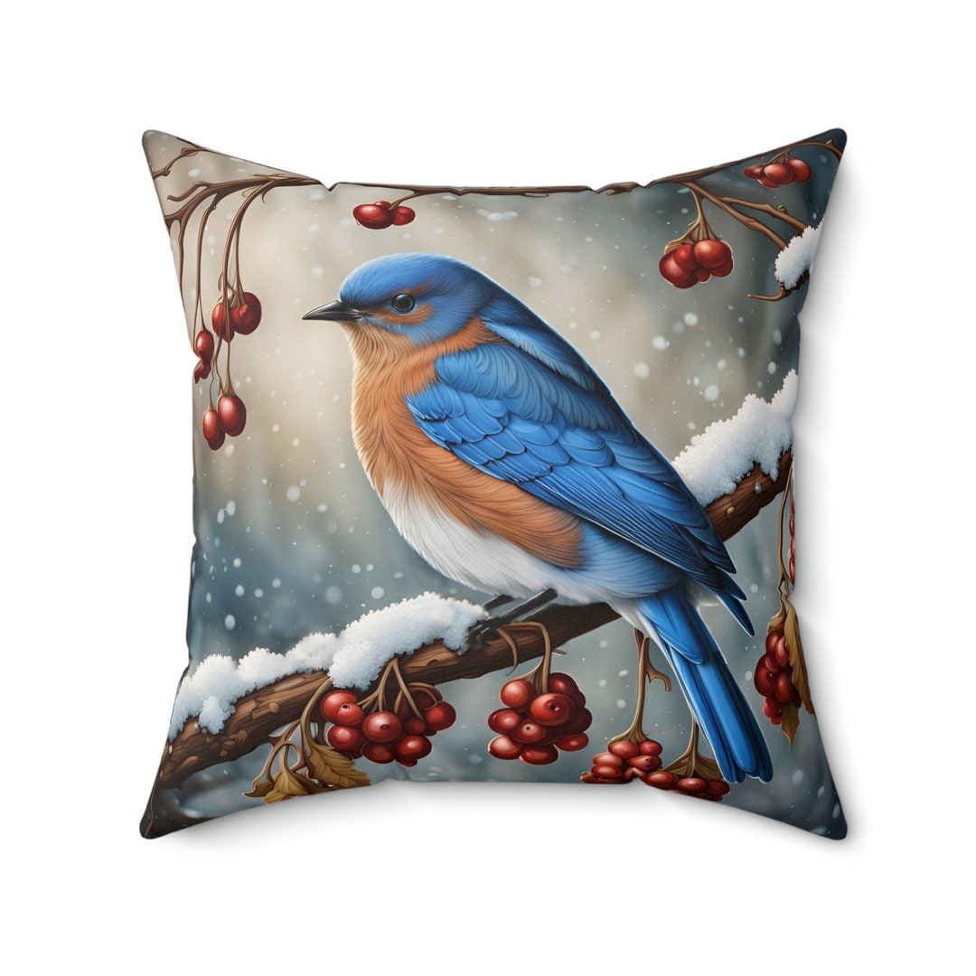 Winter Bluebird Throw Pillow william Morris Inspired Bird Pillows