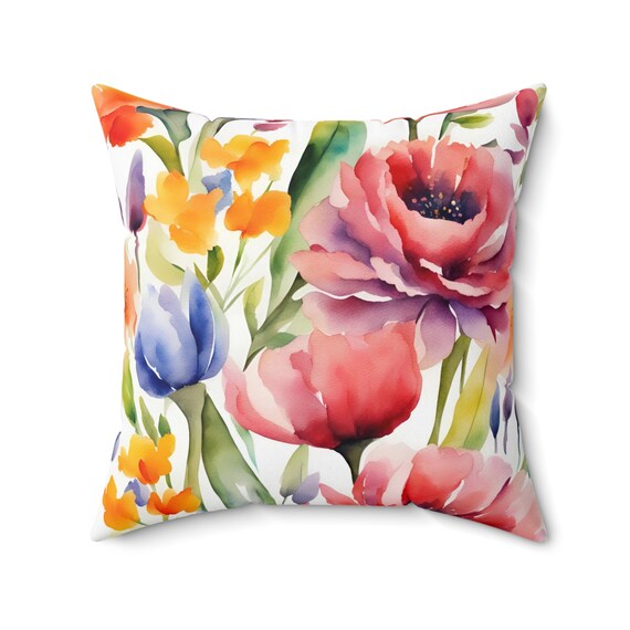 Floral Watercolor Style Decorative Accent Throw Pillow Sofa Couch
