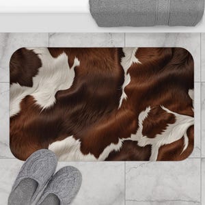 Cowhide Bath Mat, Rustic Décor, Farmhouse Bathroom, Country Home, Gift Idea, Non-slip Memory Foam
