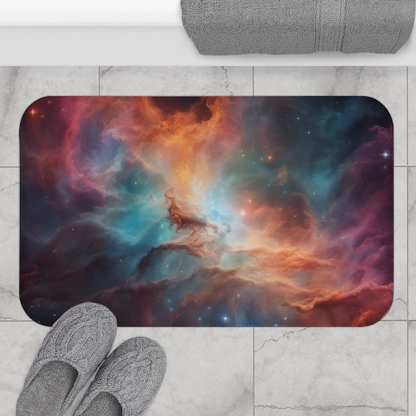 Unique Space Nebula Outer Space Anti-Slip Microfiber Bath Mat Bathroom Rug bedroom nonslip orange fuchsia aqua black guest bath rug