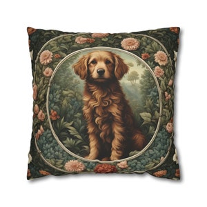 Pillow Case Golden Retriever Throw Pillow| William Morris Inspired| Cottagecore | Living Room, Bedroom, Dorm Room