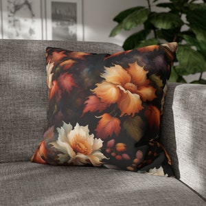 Fall Splendor Floral Thanksgiving Throw Pillow Cover| Beautiful Rich Color Pillow Case| Zippered Closure| Orange Cream Black Flowers