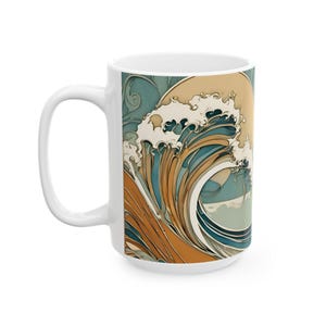 Ocean Wave Ceramic Mug - Tranquil Beach Art Drinkware, Coffee Cup, Tea Mug, Gift for Ocean Lovers, Coastal Kitchen Decor