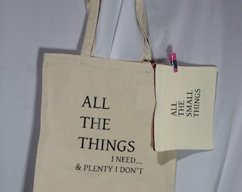 All the Things Cotton Canvas Tote Bag with Matching Pouch