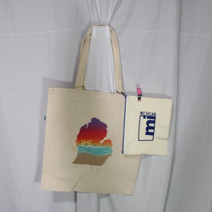 Michigan Sunset Hand-painted Tote Bag with Matching Pouch