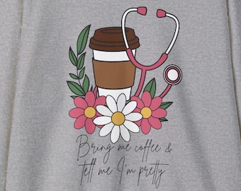 Floral Coffee Stethoscope Nurse Sweatshirt: LVN RN Healthcare Tee