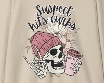 Floral Skull Coffee Sweatshirt: "Suspect Hits Curbs" Unisex Sweater