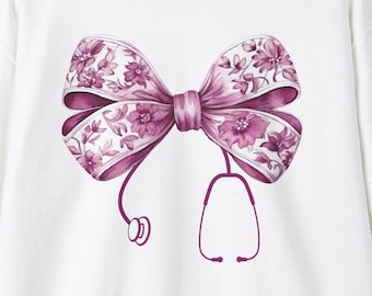 Floral Bow Stethoscope Sweatshirt - Nurse RN Healthcare Tee