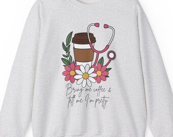 Floral Stethoscope Nurse Sweatshirt: Coffee Lover RN LVN Gift