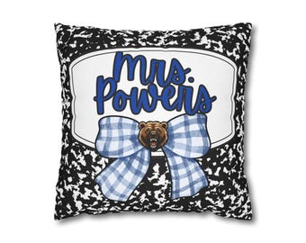 Mrs. Powers Bow Design Pillow cover | Plaid Bow, Bear Charm, Composition Notebook Pattern