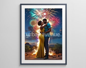 Romantic Black Couple, African American Couple, Love Clipart, Celebration, Fireworks, Valentines Day, Anniversary Gift, Black Man & Woman