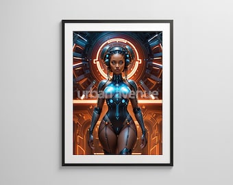 African-American, Black Woman, Female Cyborg, Robot, Girl, AI Art, Sci-fi, Futuristic, Afrocentic, Black Art, Afro-futurism, Sexy, Sensual