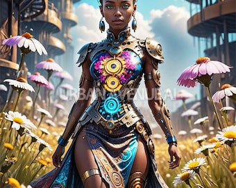 AI Art, African-American, Black Woman, Cyborg, Fantasy, Futuristic, Afrocentic Art, Sc-fi, Black Art, Afro-futurism, Digital Download, PNG