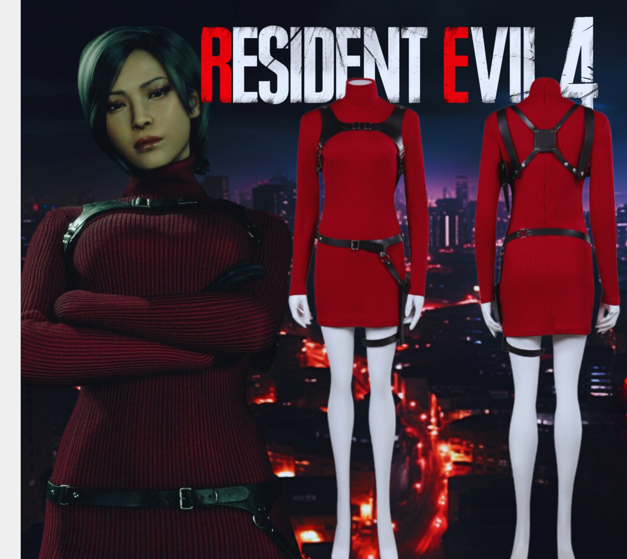 Hot Custom made Resident Evil 5 Ada Wong Chinese Red Robes Sexy Dress Movie  Cosplay Costume - AliExpress