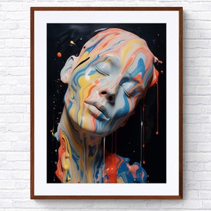 Impression d’art abstraite colorée de femme, affiche surréaliste de fusion de visage, décor d’art mural moderne et vibrant | 1029