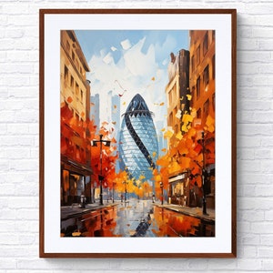 The Gherkin Autumn Poster - Moderne London Wandkunst, Kunstdruck mit Herbstfarben, schickes Stadtbild Dekor | 1023