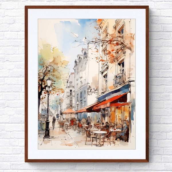 Chic Parisian Sidewalk Cafe Art Print, Timeless Paris Street Scene Poster, Urban Elegance Decor | 1028