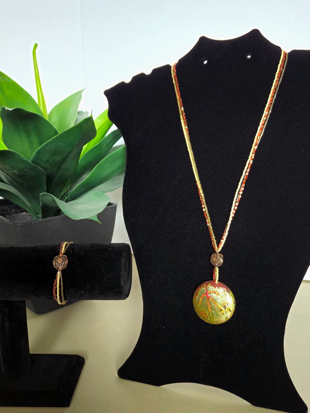 Vintage Autumn Colored Boho Beaded Multi Layered Necklace Bracelet Set ...