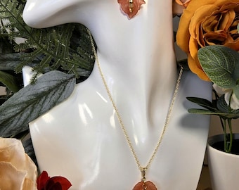Peach Maple Leaf Necklace and Earrings Set Can Also Purchase Separately