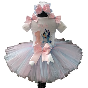Blue Dog Birthday Personalized Pink-Blue Tutu 3 Piece Set Blue Dog Birthday Outfit Any Age