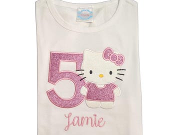 Kitty Birthday Personalized Name & Age Shirt or Bodysuit Kitty Shirt Choice of Colors Kitty Top