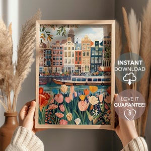 Flower Market Print, Amsterdam Wall Art, Watercolor Botanical Wall Art Poster, Digital Download, Printable Decor, Downloadable Wallart Print