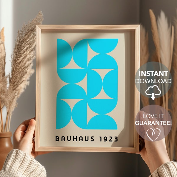 Blue Bauhaus Exhibition Poster, MidCentury Modern, Printable Wall Art, Minimalist, Aesthetic Retro Art, Neutral Room Decor, Digital Download