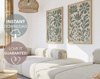 Sage Green Floral Wall Art Set: Abstract Botanical Prints (Digital Download)
