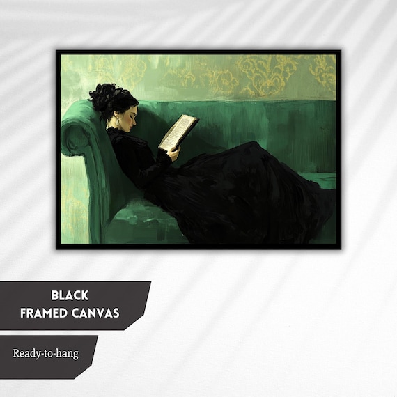 Elegant Lady Reading on Green Sofa  Vintage Feminine Art, Relaxing  Literary Wall Decor, Cozy Victorian Style Home Decor - Etsy